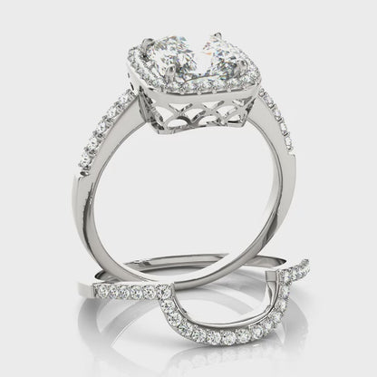 Fancy 1CT Cushion Cut Diamond Engagement Ring 14K White Gold Halo