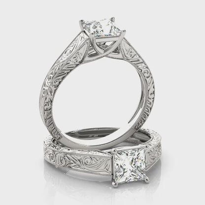 1CT Fancy Princess Cut Vintage Trellis Diamond Engagement Ring