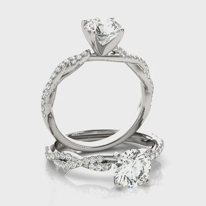 1CT Round Lab Diamond Engagement Ring 14K White Gold Twist Shank