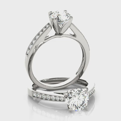 1CT Round Diamond Engagement Ring 14K White Gold Cathedral Side Stones