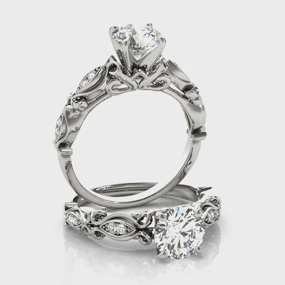 Artistic Vintage 14K White Gold Engagement Ring 1CT Round Lab Diamond