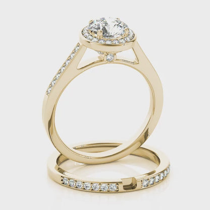 Posh 1CT Round Diamond Engagement Ring 14K Yellow Gold Hidden Halo