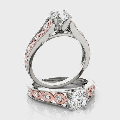 Unique Two Tone White Rose Gold Infinity Side Stone Engagement Ring