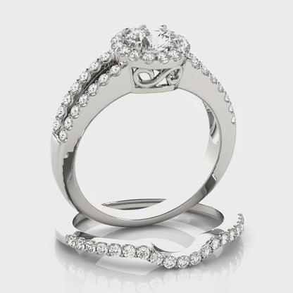 1CT Vintage Split Shank Halo Engagement Ring 14K White Gold