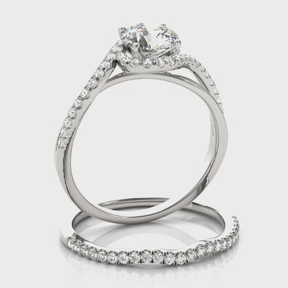 Curved Bypass Engagement Ring 14K Two Tone White Rose Gold