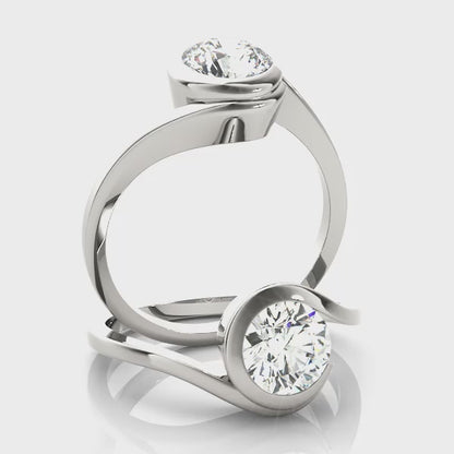 Curved Solitaire Bypass Round Cut Diamond Engagement Ring 1CT