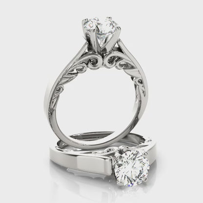 Vintage White Gold Solitaire Engagement Ring 1CT Round Cut Diamond