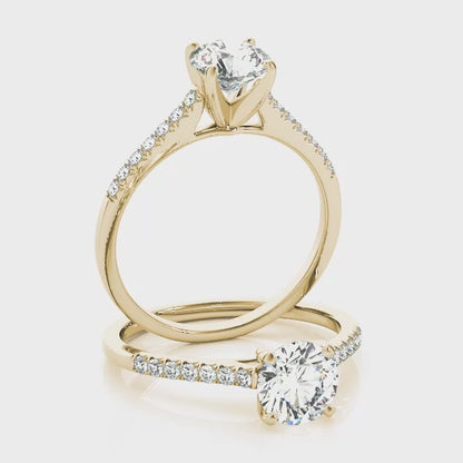14K Yellow Gold Thin 1CT Round Lab Diamond Engagement Ring
