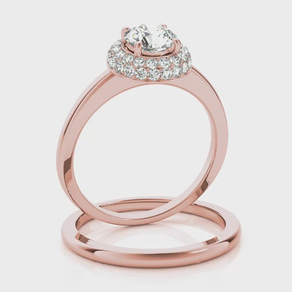 Double Halo 14K Rose Gold Engagement Ring 1CT Lab Diamond