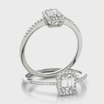 Classic 1CT Emerald Cut Lab Diamond Engagement Ring 14K White Gold Halo