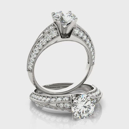 Fancy Vintage Diamond Engagement Ring 14K White Gold Filigree