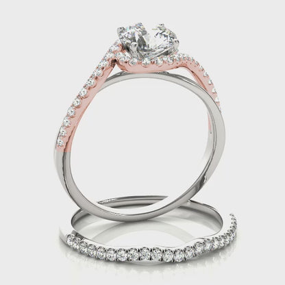 Curved Bypass Engagement Ring 14K Two Tone White Rose Gold