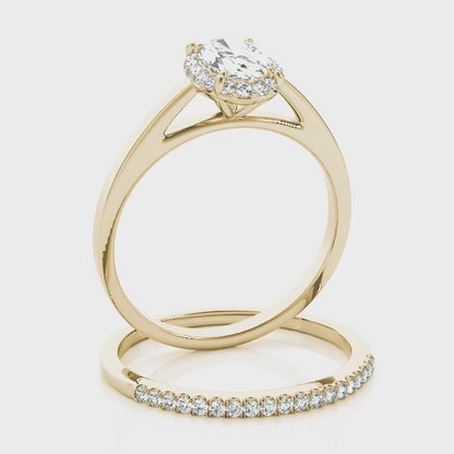 14K Yellow Gold Oval Cut Lab Diamond Engagement Ring Cathedral
