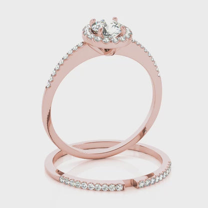 1CT Round Lab Diamond Halo Engagement Ring 14K Rose Gold