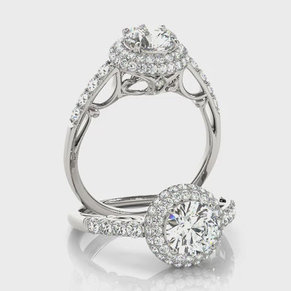 Vintage Style Double Halo White Gold Diamond Engagement Ring