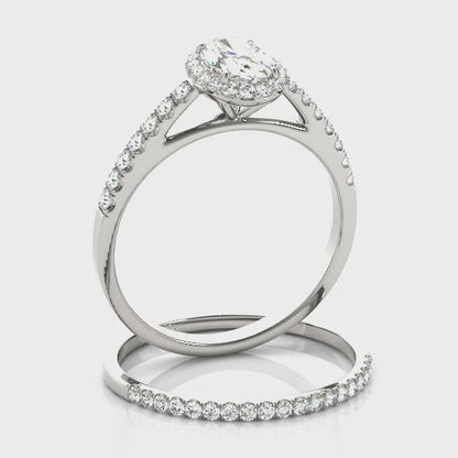 14K White Gold 1CT Oval Lab Diamond Engagement Ring with Halo