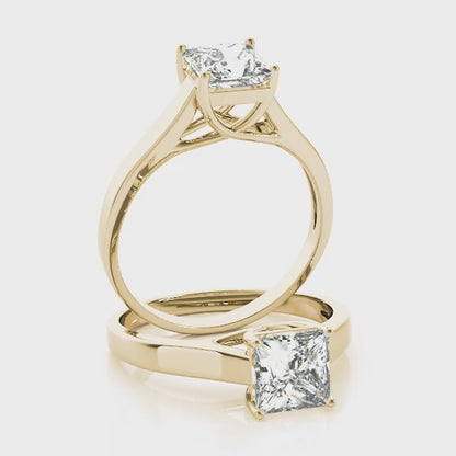 1CT Solitaire Princess Lab Diamond Engagement Ring 14K Yellow Gold