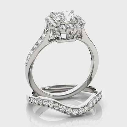 1.3CT Princess Cut Engagement Ring with 14K White Gold Halo