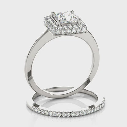 1CT Princess Cut Double Halo Diamond Engagement Ring 14K White Gold