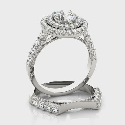 2CTW Double Halo Filigree Side Stone Engagement Ring 14K White Gold