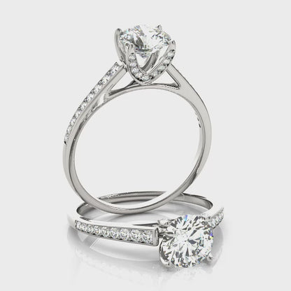 1CT Round Diamond Engagement Ring 14K White Gold U-Shaped