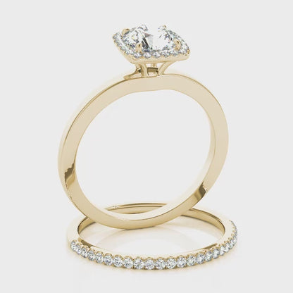 1CT Square Halo Round Diamond Engagement Ring 14K Yellow Gold