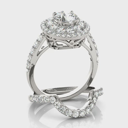 14K White Gold Double Halo Lab Diamond Engagement Ring 2CTW