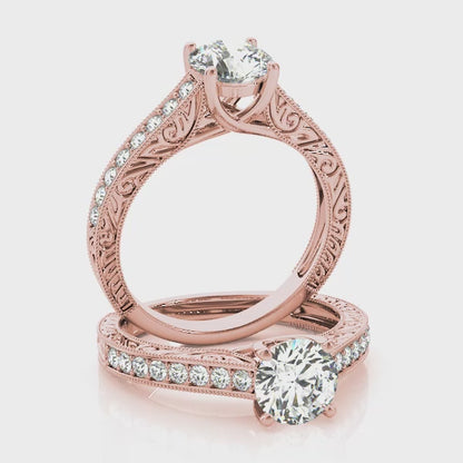 1CT Lab Diamond 14K Rose Gold Engagement Ring Vintage Trellis