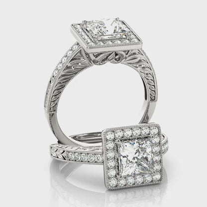 14K White Gold Engagement Ring Princess Cut Diamond 1CT Square Halo