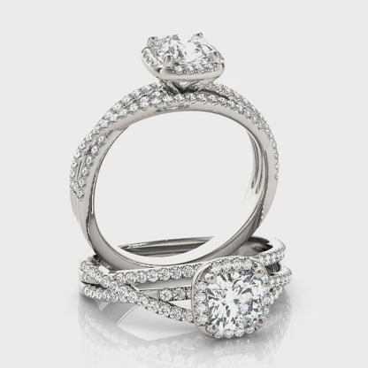 1CT Cushion Cut Lab Diamond Engagement Ring Split Shank Halo