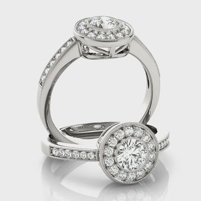 1CT Round Lab Diamond Engagement Ring 14K White Gold Bezel Halo