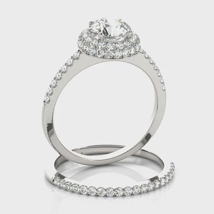 1.2CT Double Halo Round Diamond Engagement Ring 14K White Gold