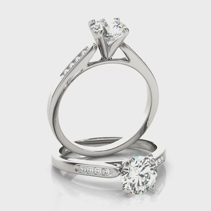 14K White Gold Fine 1CT Solitaire Engagement Ring with Diamond Accents