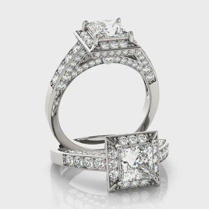 1.75CT Princess Cut Diamond Engagement Ring Luxury Halo Style