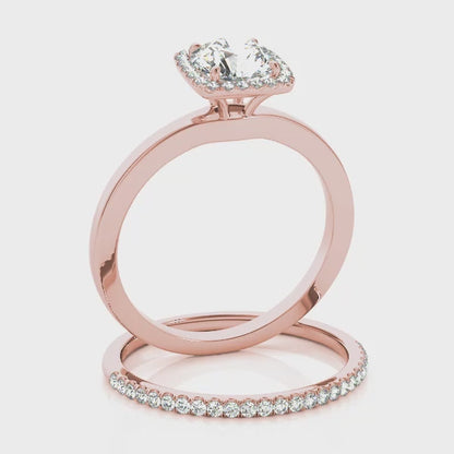 1CT Round Lab Diamond 14K Rose Gold Engagement Ring Square Halo