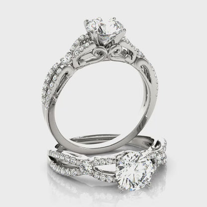 1CT Round Diamond Engagement Ring 14K White Gold Split Shank