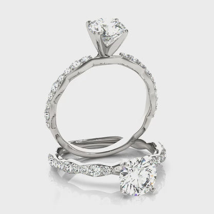 1.3CT Lab Diamond Engagement Ring 14K White Gold Unique Wavy Design