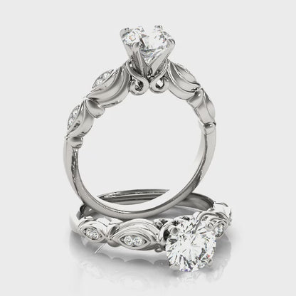 1CT Solitaire Round Lab Diamond Engagement Ring 14K White Gold Vintage