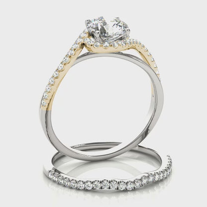 Curved Bypass Engagement Ring 14K Two Tone White Rose Gold