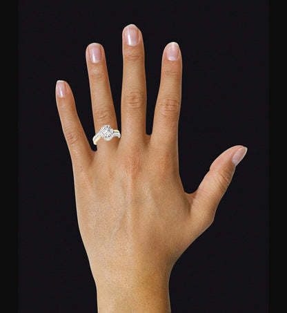 Two Tone 14K White Yellow Gold Engagement Ring Curved Split Shank