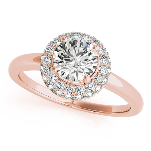 Double halo engagement ring in 14K Rose Gold with 1CT round lab diamond and 37 side stones, VS1/F color