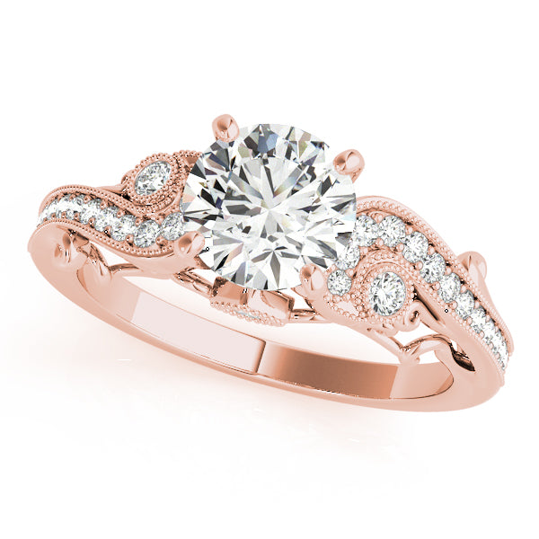 Cathedral vintage halo engagement ring in 14K Rose Gold with 1CT round lab diamond, VS1/F color