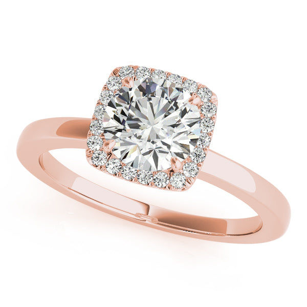 Square halo engagement ring in 14K Rose Gold with 1CT round lab diamond and 20 side stones