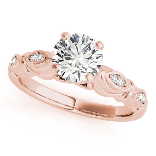 Halo engagement ring in 14K Rose Gold with 1CT round lab diamond and marquise floral cluster accents
