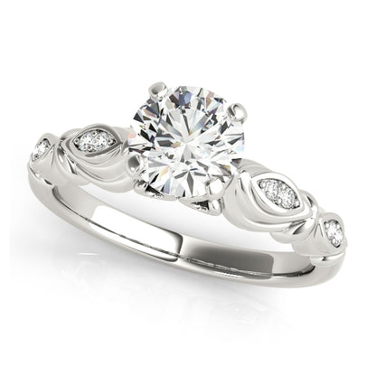 Halo solitaire engagement ring with 1CT Round Lab Diamond, marquise clusters, floral halo crafted in 14K White Gold (VS1/F Color)