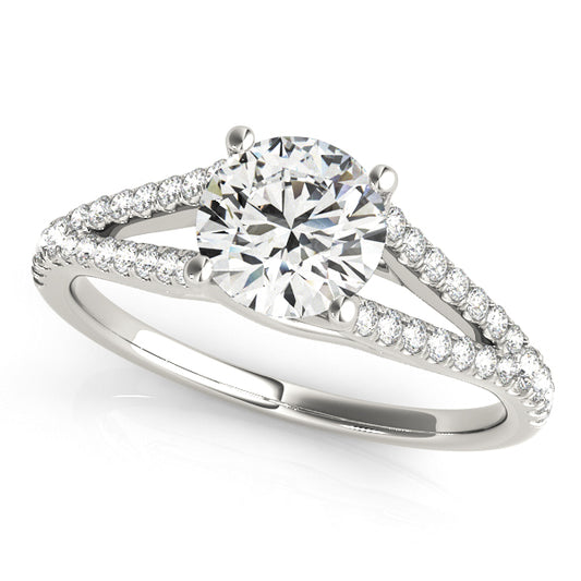 Split-shank engagement ring with 1CT Round Lab Diamond, 32 pavé side diamonds crafted in 14K White Gold