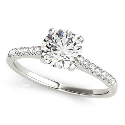Solitaire engagement ring with 1CT Round Lab Diamond, 14 pavé diamonds, tapered band crafted in sleek 14K White Gold