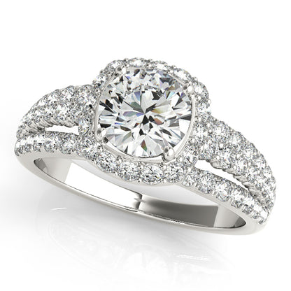Split-shank halo engagement ring with 1CT Round Lab Diamond, floral under-gallery crafted in 14K White Gold