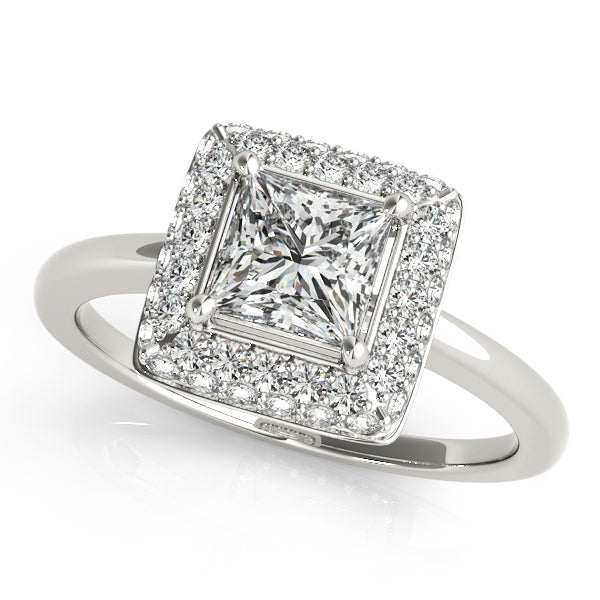 Split-shank engagement ring with 1CT Princess Cut Lab Diamond, hidden accents and pavé side diamonds in 14K White Gold (VS1/F Color)