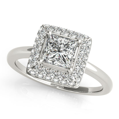 Split-shank engagement ring with 1CT Princess Cut Lab Diamond, hidden accents and pavé side diamonds in 14K White Gold (VS1/F Color)